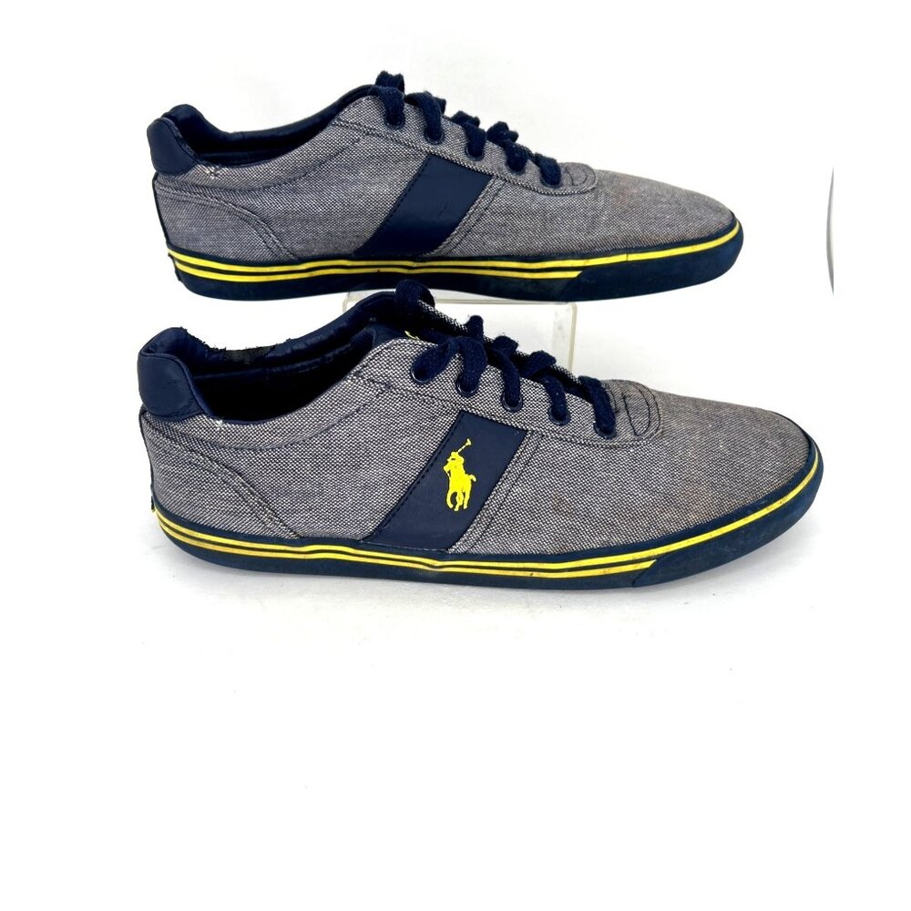 Polo Ralph Lauren Fenton Low Top Sneakers Men’s 11D Gray‎ Canvas Navy Trim